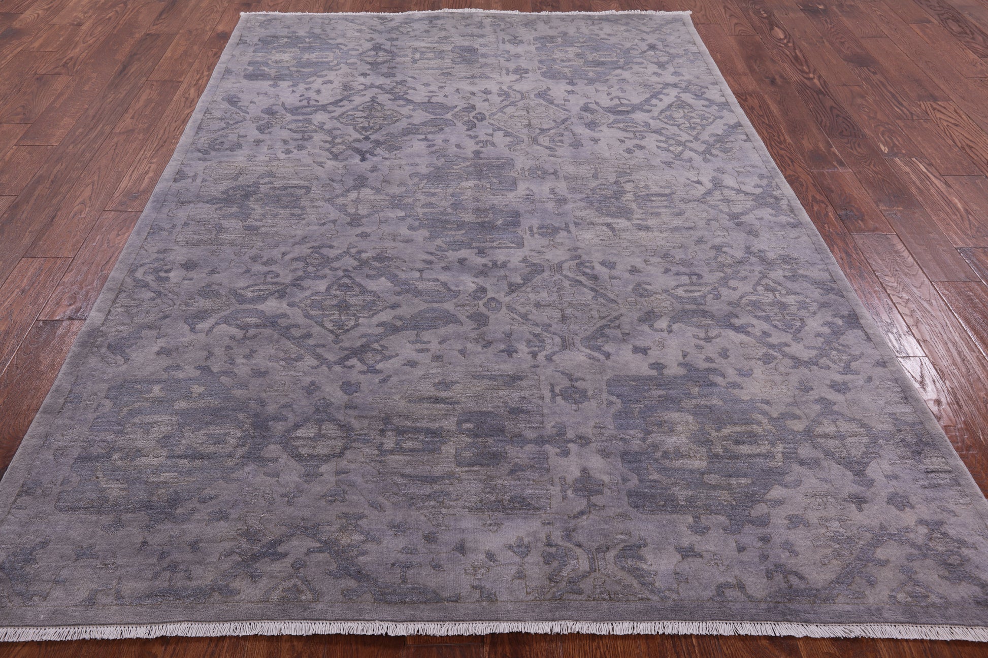 Grey Full Pile Overdyed Handmade Wool Rug - 6' 1" X 8' 10" - Golden Nile