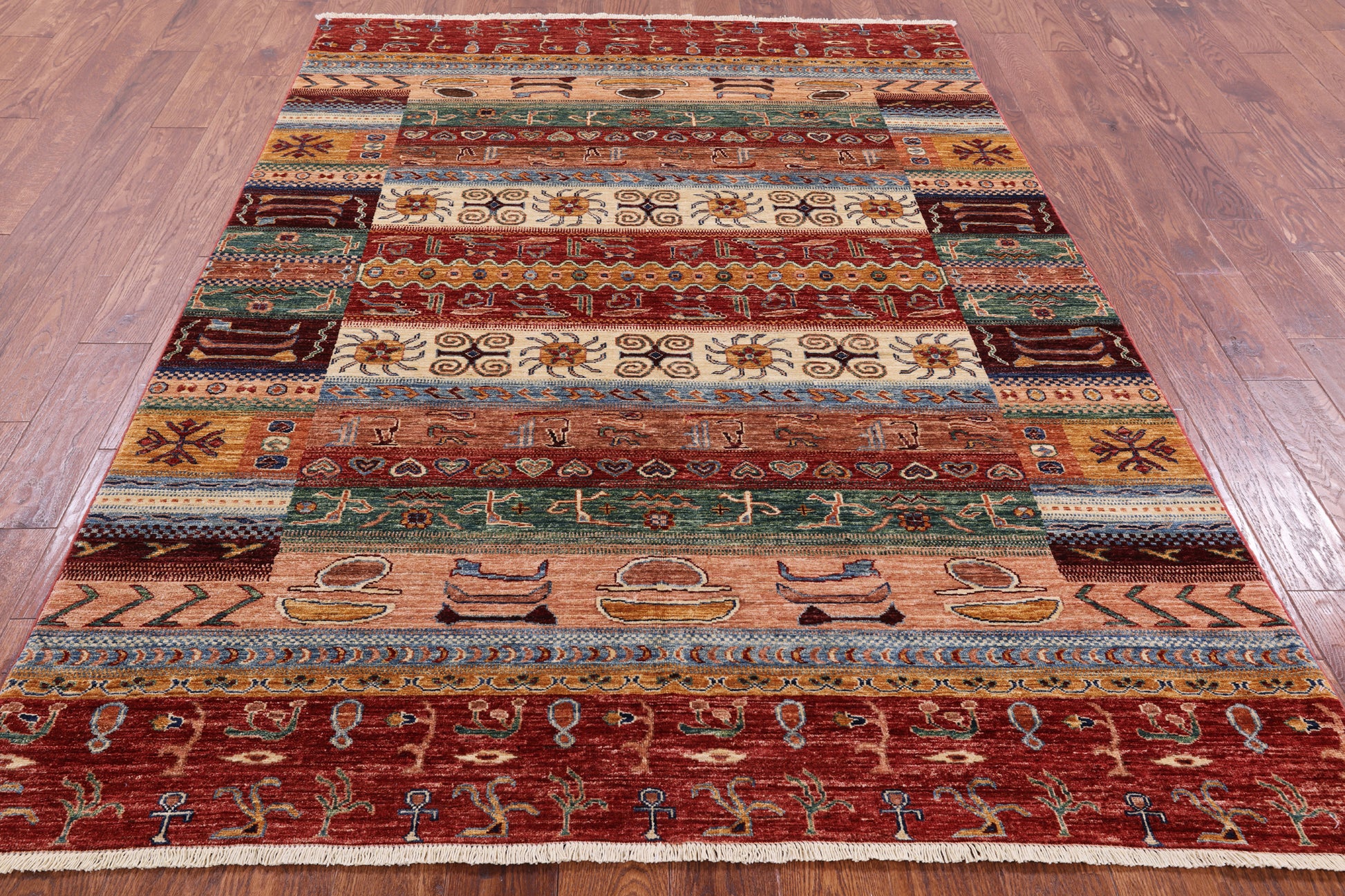 Tribal Gabbeh Hand Knotted Wool Rug - 5' 9" X 8' 1" - Golden Nile