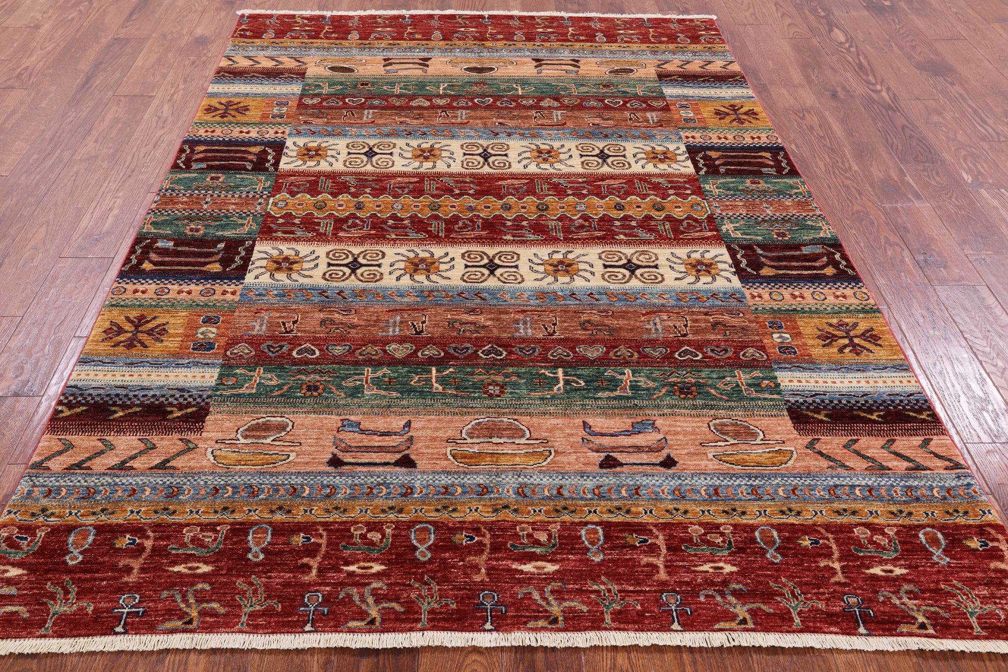 Tribal Gabbeh Hand Knotted Wool Rug - 5' 9" X 8' 1" - Golden Nile