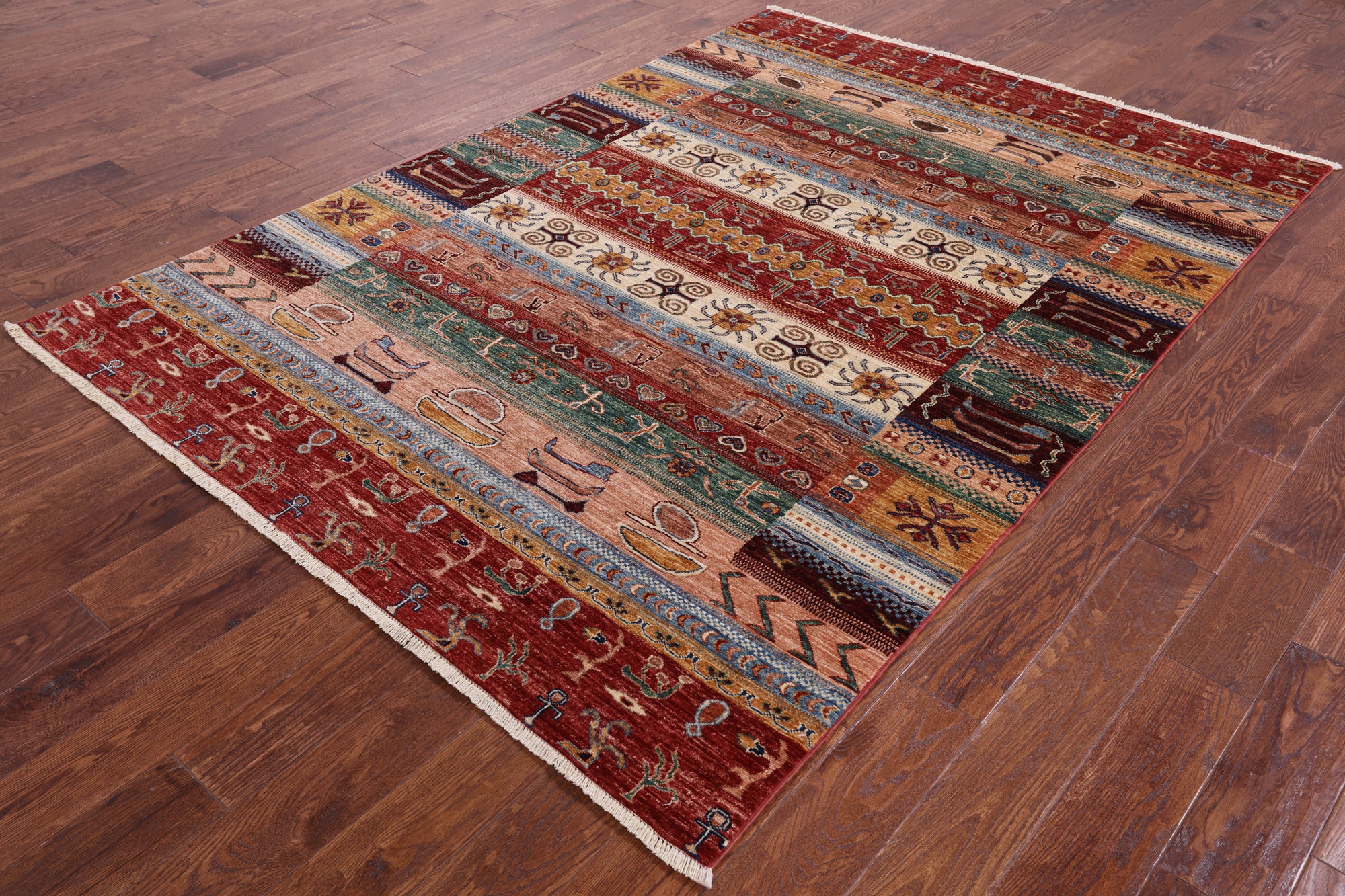 Tribal Gabbeh Hand Knotted Wool Rug - 5' 9" X 8' 1" - Golden Nile