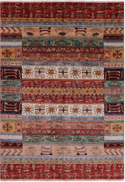 Tribal Gabbeh Hand Knotted Wool Rug - 5' 9" X 8' 1" - Golden Nile