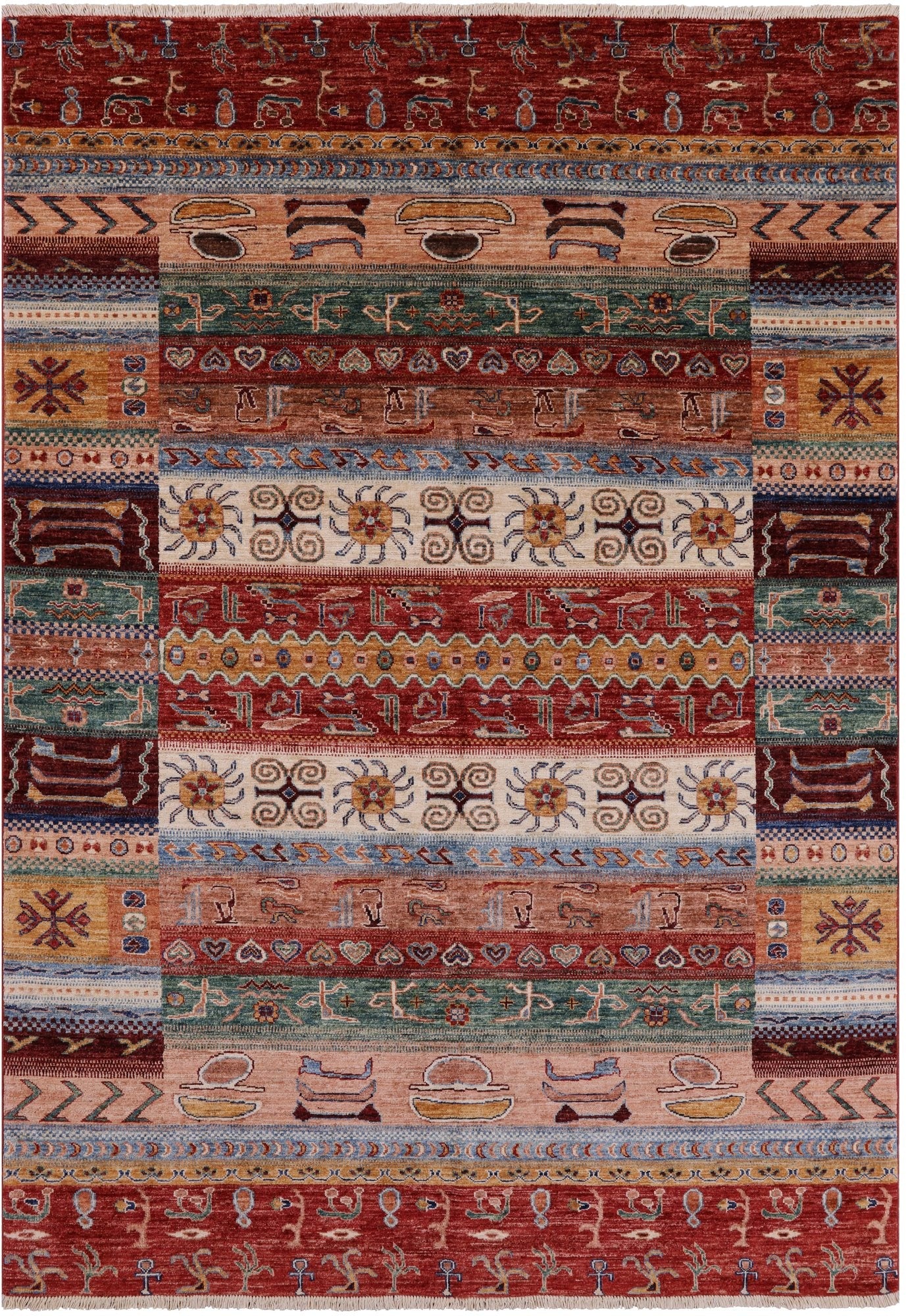 Tribal Gabbeh Hand Knotted Wool Rug - 5' 9" X 8' 1" - Golden Nile
