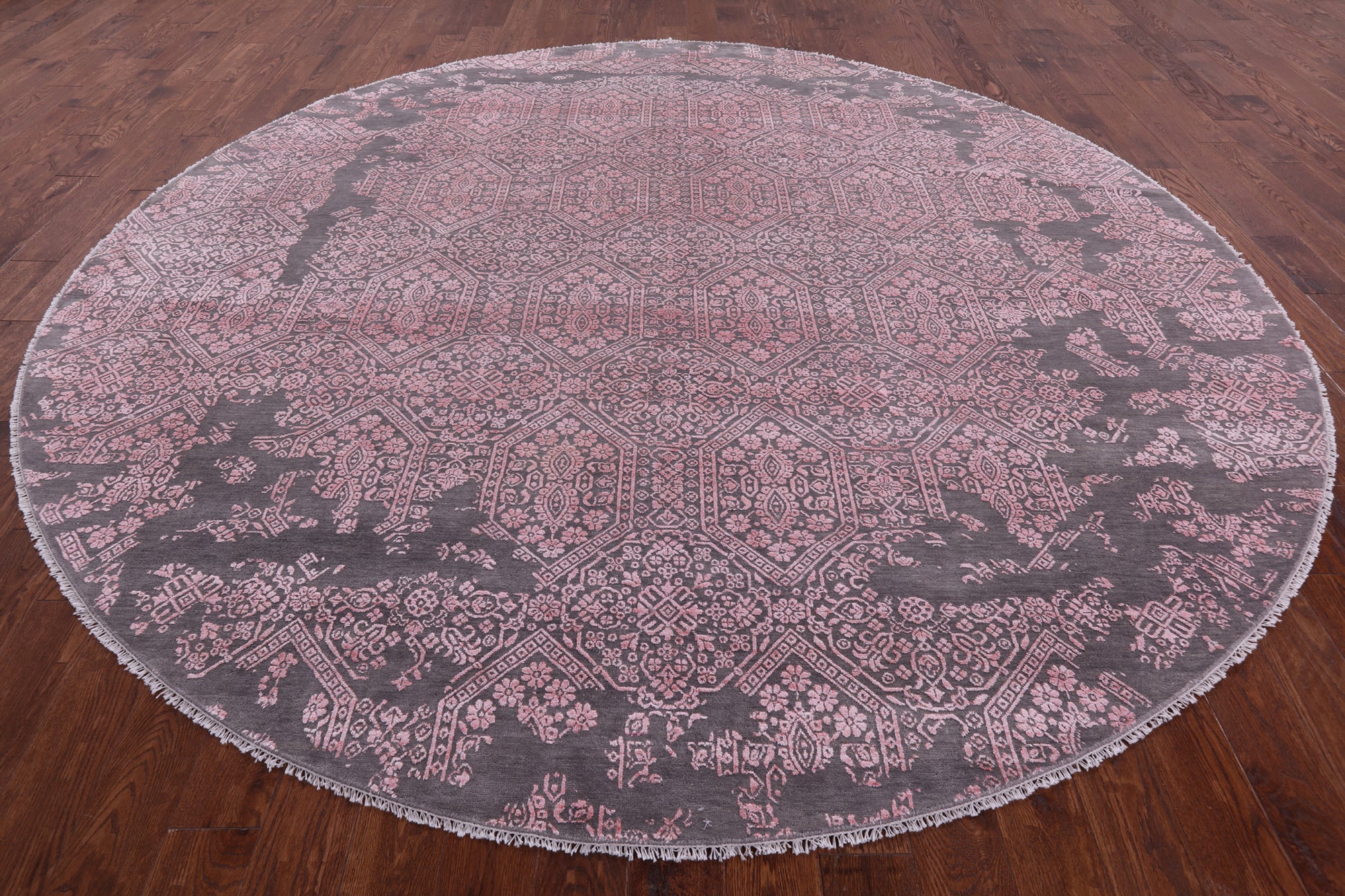 Grey Round Modern Hand Knotted Wool & Silk Rug - 10' 0" X 10' 0" - Golden Nile
