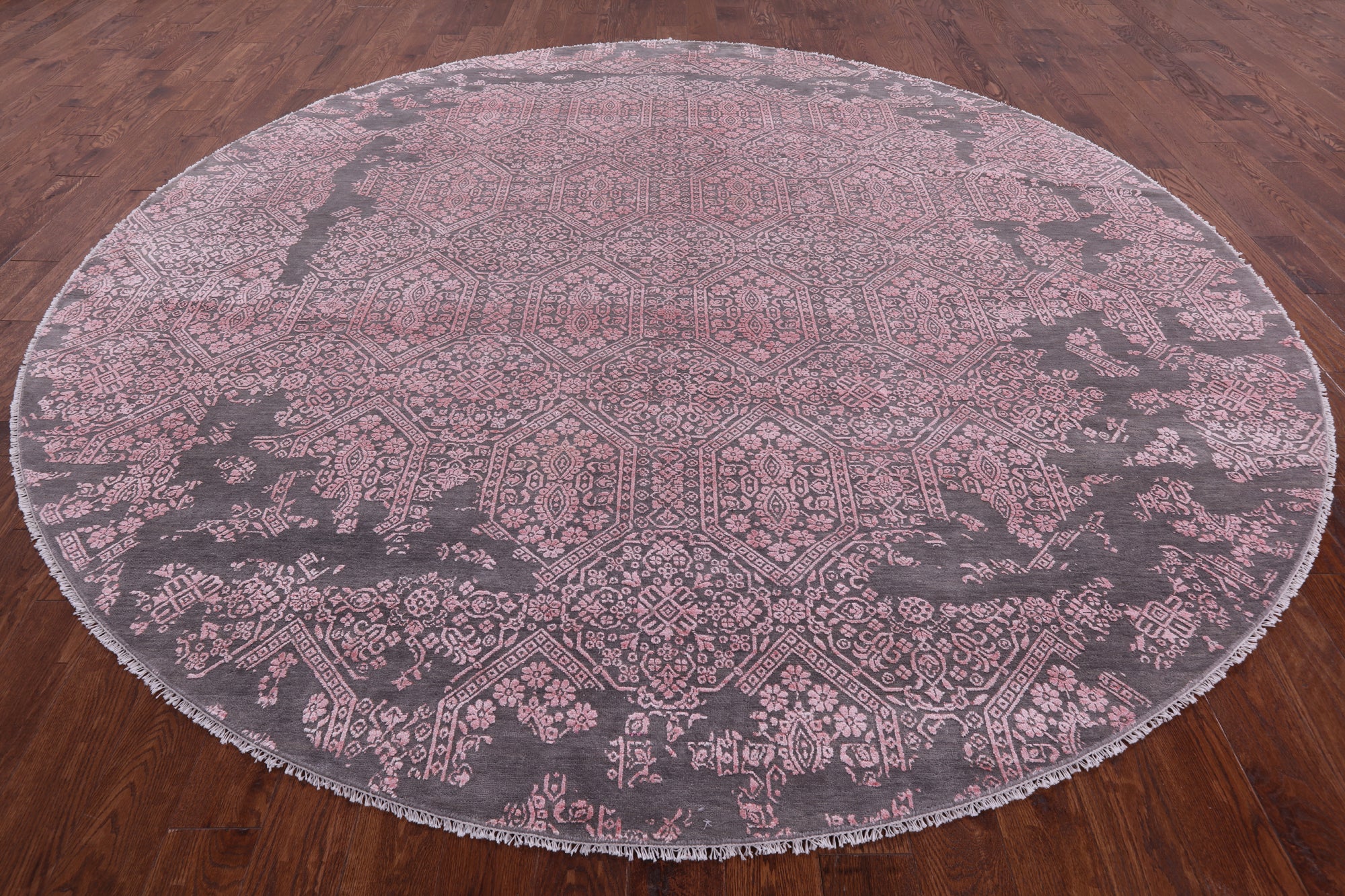Grey Round Modern Hand Knotted Wool & Silk Rug - 10' 0" X 10' 0" - Golden Nile