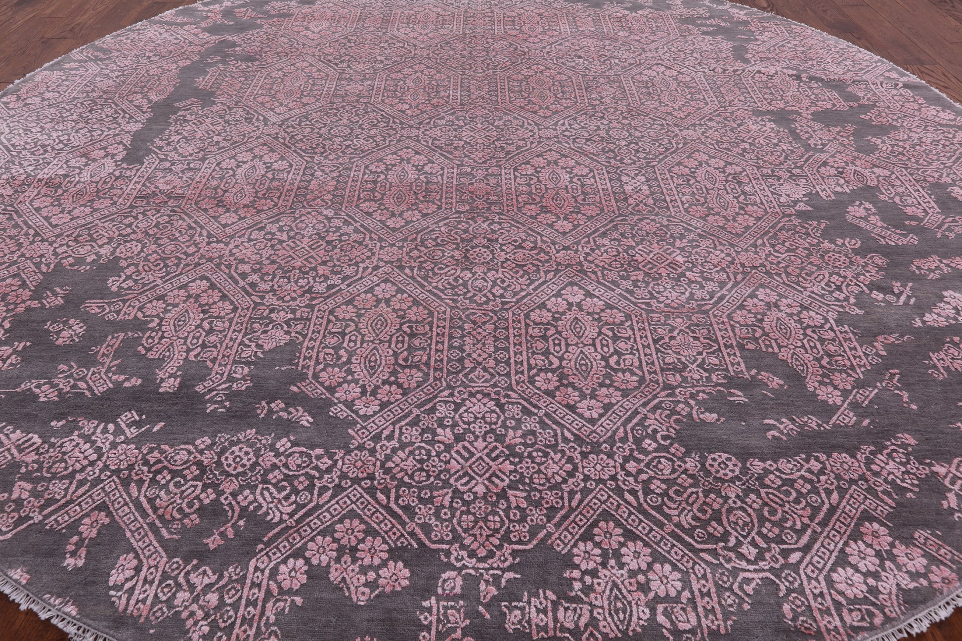 Grey Round Modern Hand Knotted Wool & Silk Rug - 10' 0" X 10' 0" - Golden Nile