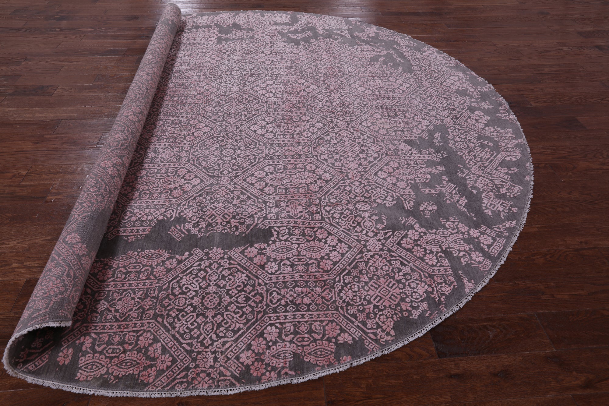 Grey Round Modern Hand Knotted Wool & Silk Rug - 10' 0" X 10' 0" - Golden Nile