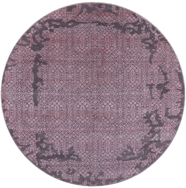 Grey Round Modern Hand Knotted Wool & Silk Rug - 10' 0" X 10' 0" - Golden Nile