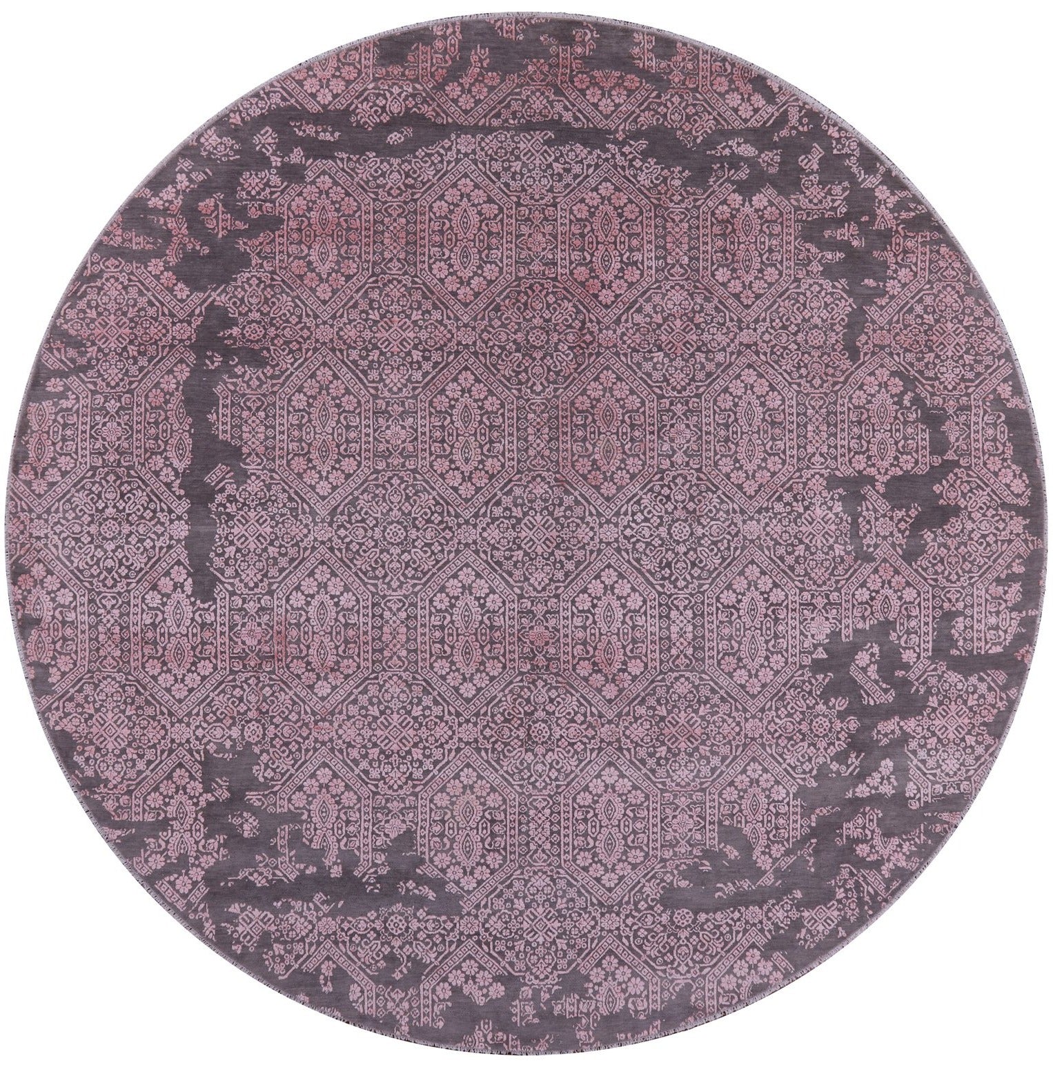 Grey Round Modern Hand Knotted Wool & Silk Rug - 10' 0" X 10' 0" - Golden Nile