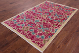 Ivory William Morris Handmade Wool Rug - 4' 10" X 7' 4" - Golden Nile