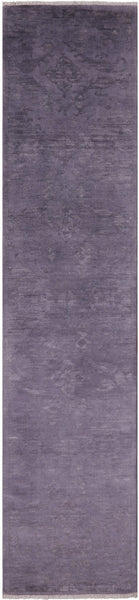 Grey Full Pile Overdyed Hand Knotted Wool Runner Rug - 2' 7" X 11' 10" - Golden Nile