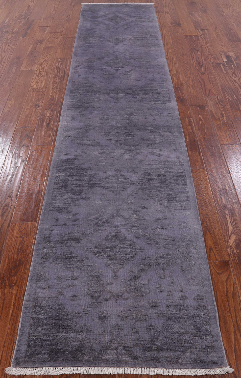 Grey Full Pile Overdyed Hand Knotted Wool Runner Rug - 2' 7" X 11' 10" - Golden Nile