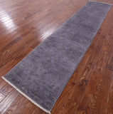 Grey Full Pile Overdyed Hand Knotted Wool Runner Rug - 2' 7" X 11' 10" - Golden Nile