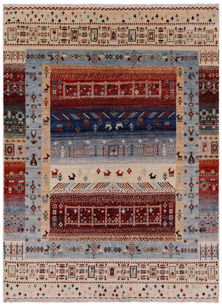 Tribal Gabbeh Handmade Wool Rug - 4' 10" X 6' 7" - Golden Nile