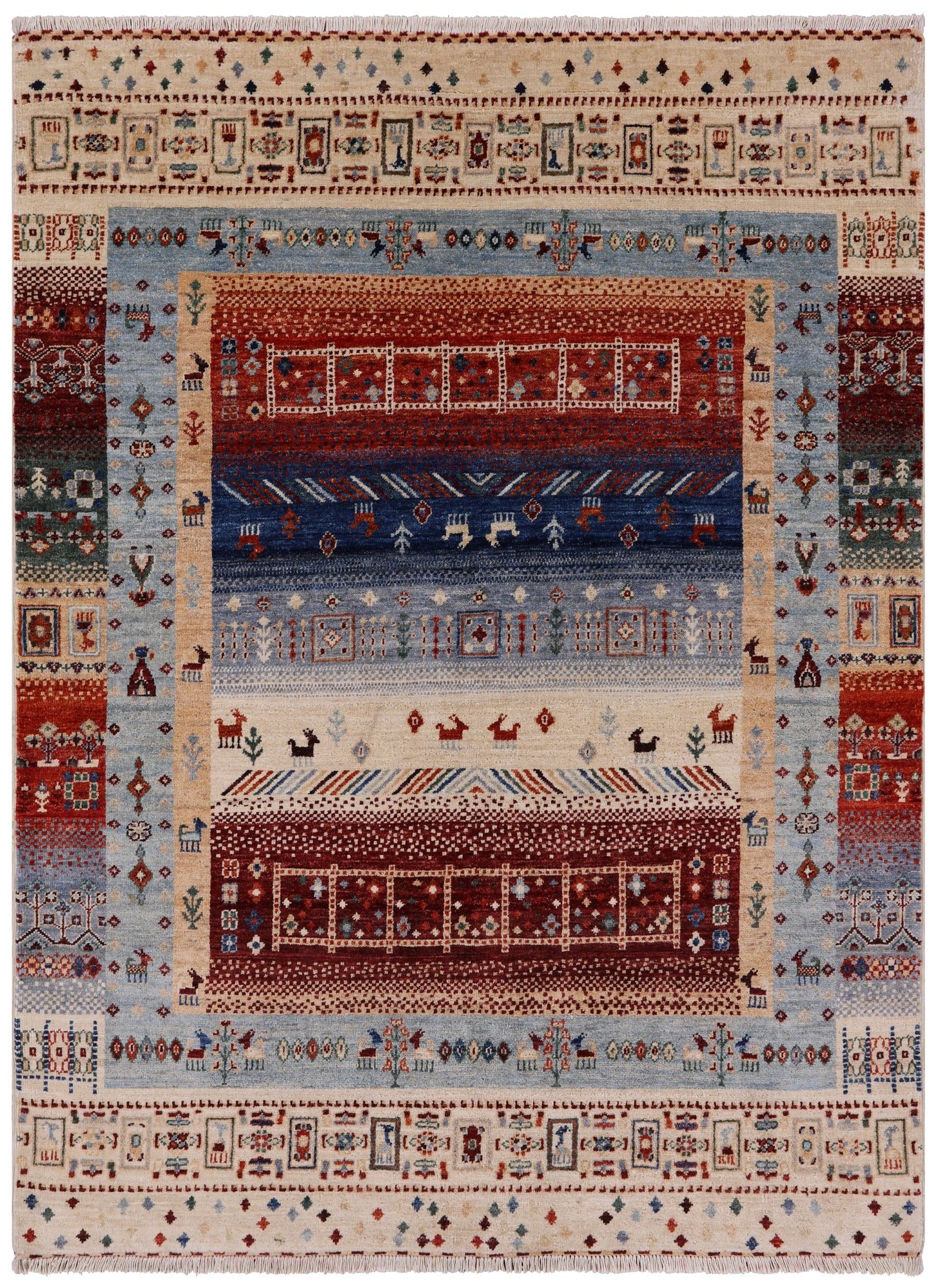 Tribal Gabbeh Handmade Wool Rug - 4' 10" X 6' 7" - Golden Nile