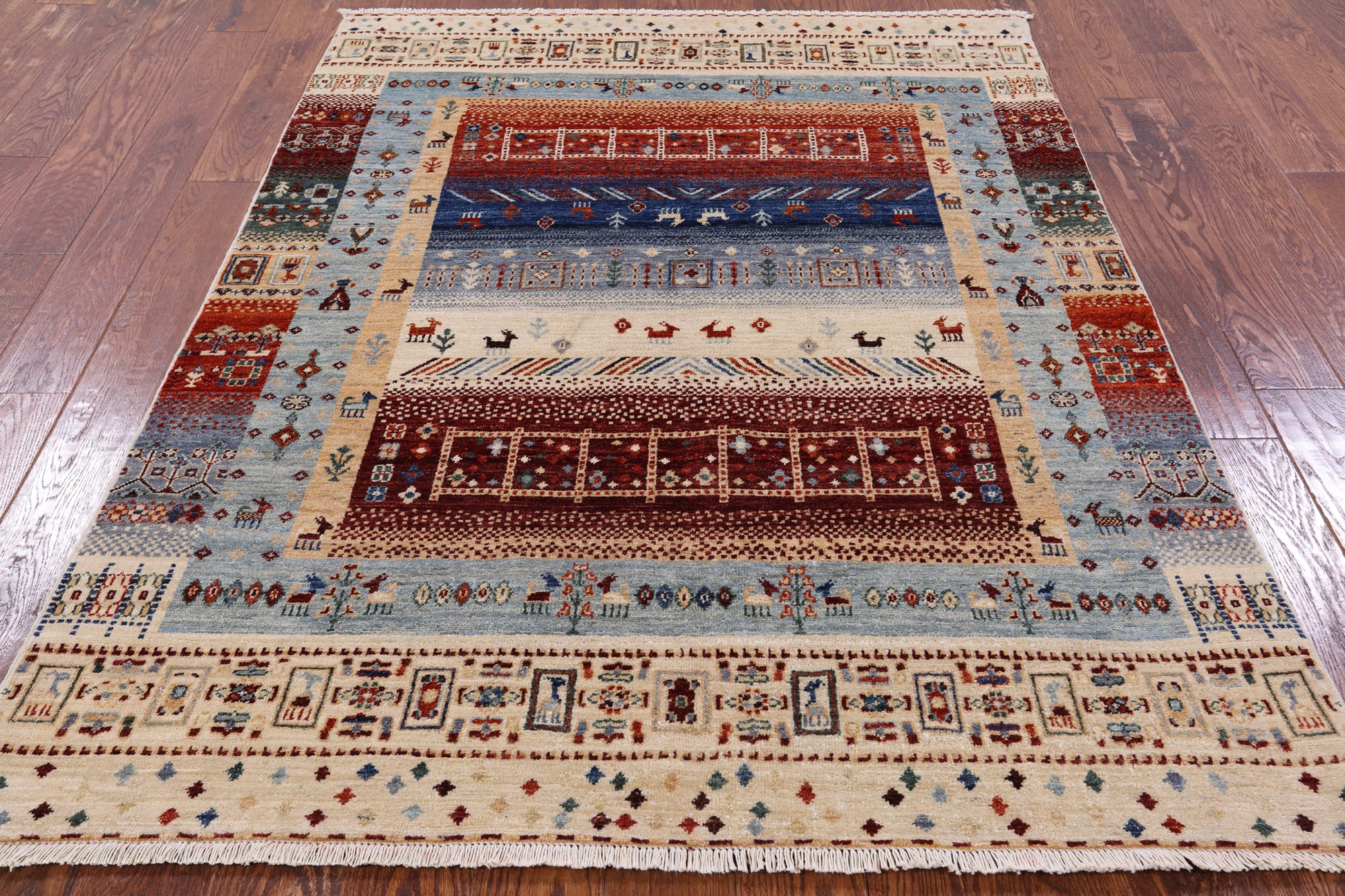 Tribal Gabbeh Handmade Wool Rug - 4' 10" X 6' 7" - Golden Nile