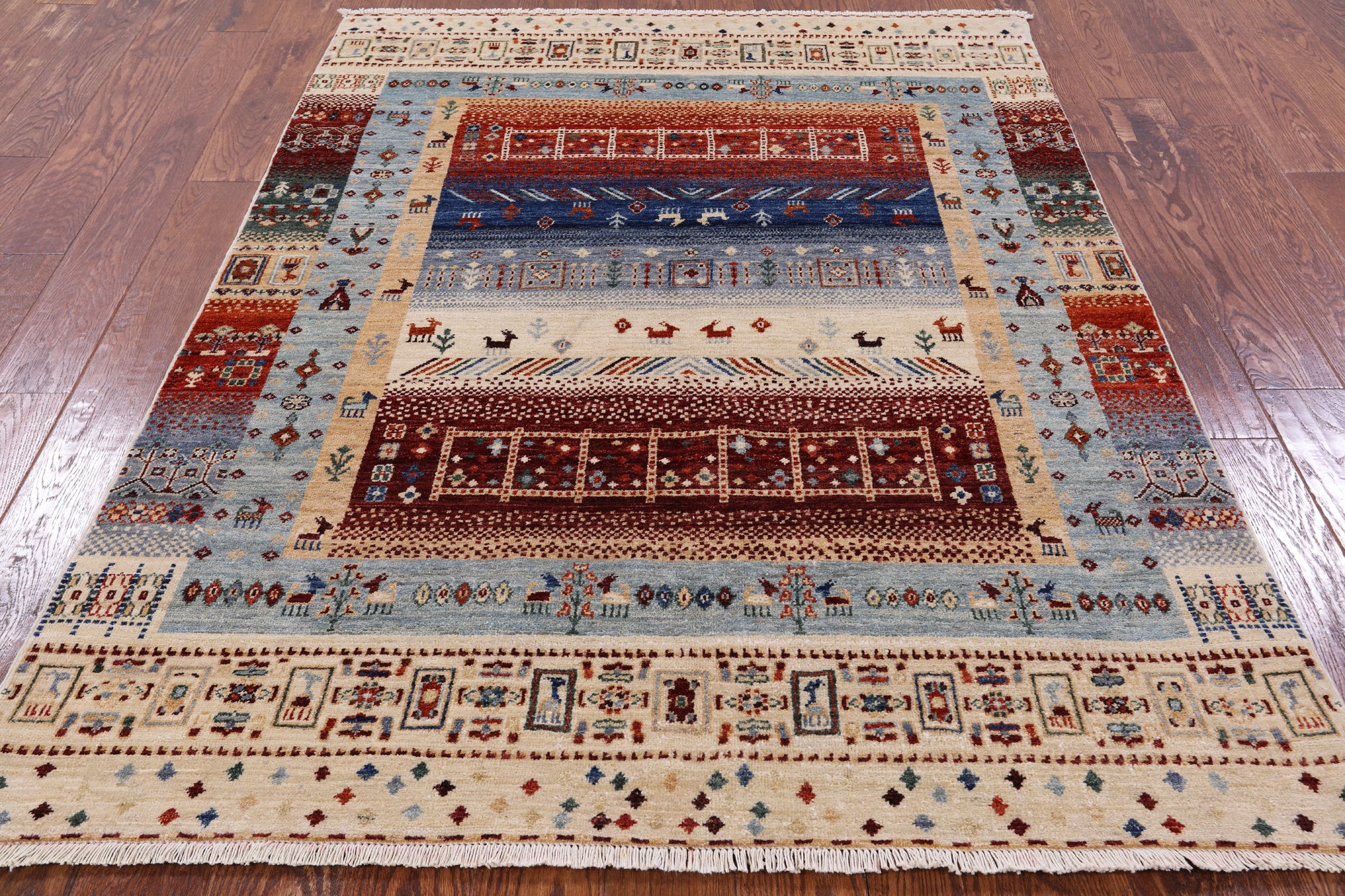 Tribal Gabbeh Handmade Wool Rug - 4' 10" X 6' 7" - Golden Nile