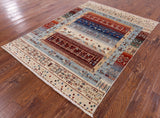 Tribal Gabbeh Handmade Wool Rug - 4' 10" X 6' 7" - Golden Nile
