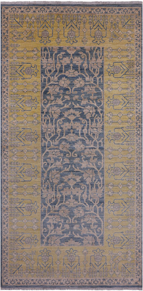 Blue William Morris Handmade Wool Rug - 5' 0" X 9' 10" - Golden Nile