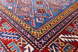 Blue Super Kazak Hand Knotted Wool Rug - 4' 4" X 5' 10" - Golden Nile