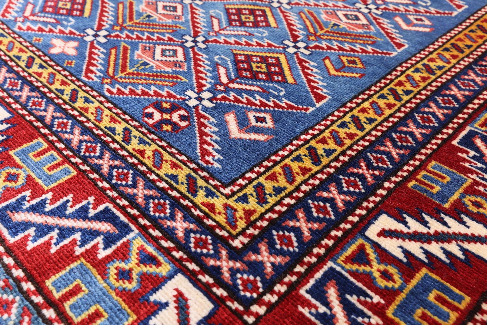 Blue Super Kazak Hand Knotted Wool Rug - 4' 4" X 5' 10" - Golden Nile