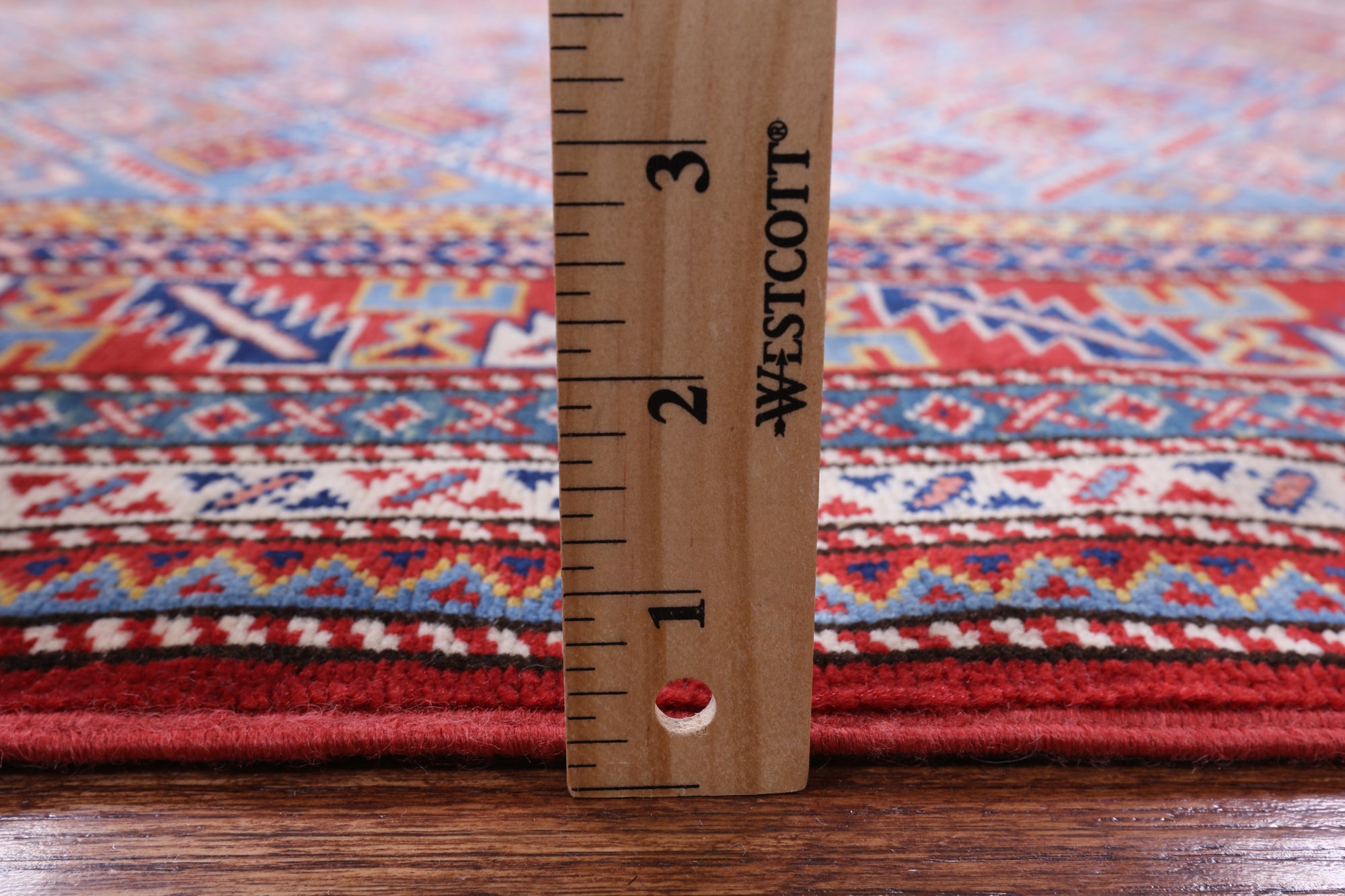 Blue Super Kazak Hand Knotted Wool Rug - 4' 4" X 5' 10" - Golden Nile