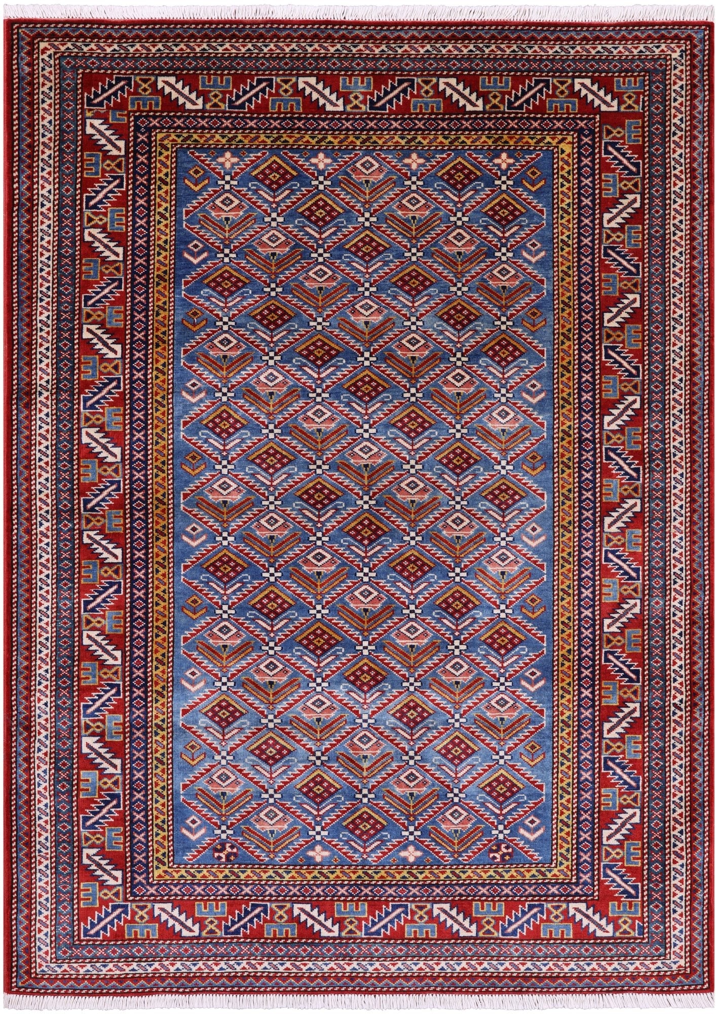 Blue Super Kazak Hand Knotted Wool Rug - 4' 4" X 5' 10" - Golden Nile