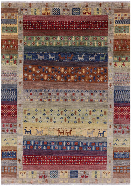 Tribal Gabbeh Handmade Wool Rug - 6' 10" X 9' 8" - Golden Nile