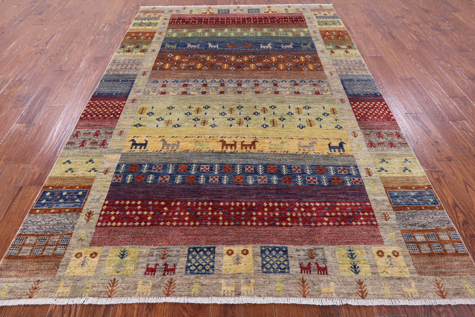 Tribal Gabbeh Handmade Wool Rug - 6' 10" X 9' 8" - Golden Nile