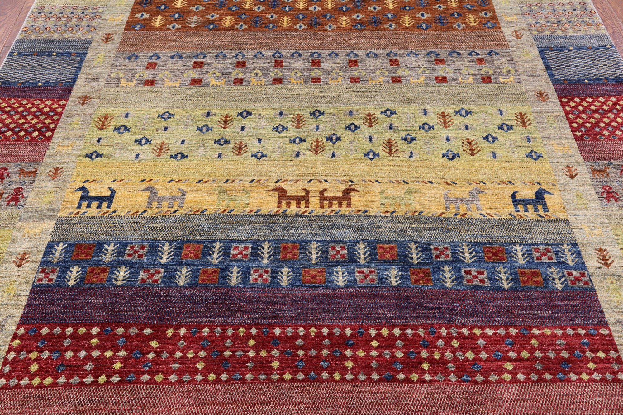 Tribal Gabbeh Handmade Wool Rug - 6' 10" X 9' 8" - Golden Nile