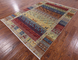 Tribal Gabbeh Handmade Wool Rug - 6' 10" X 9' 8" - Golden Nile