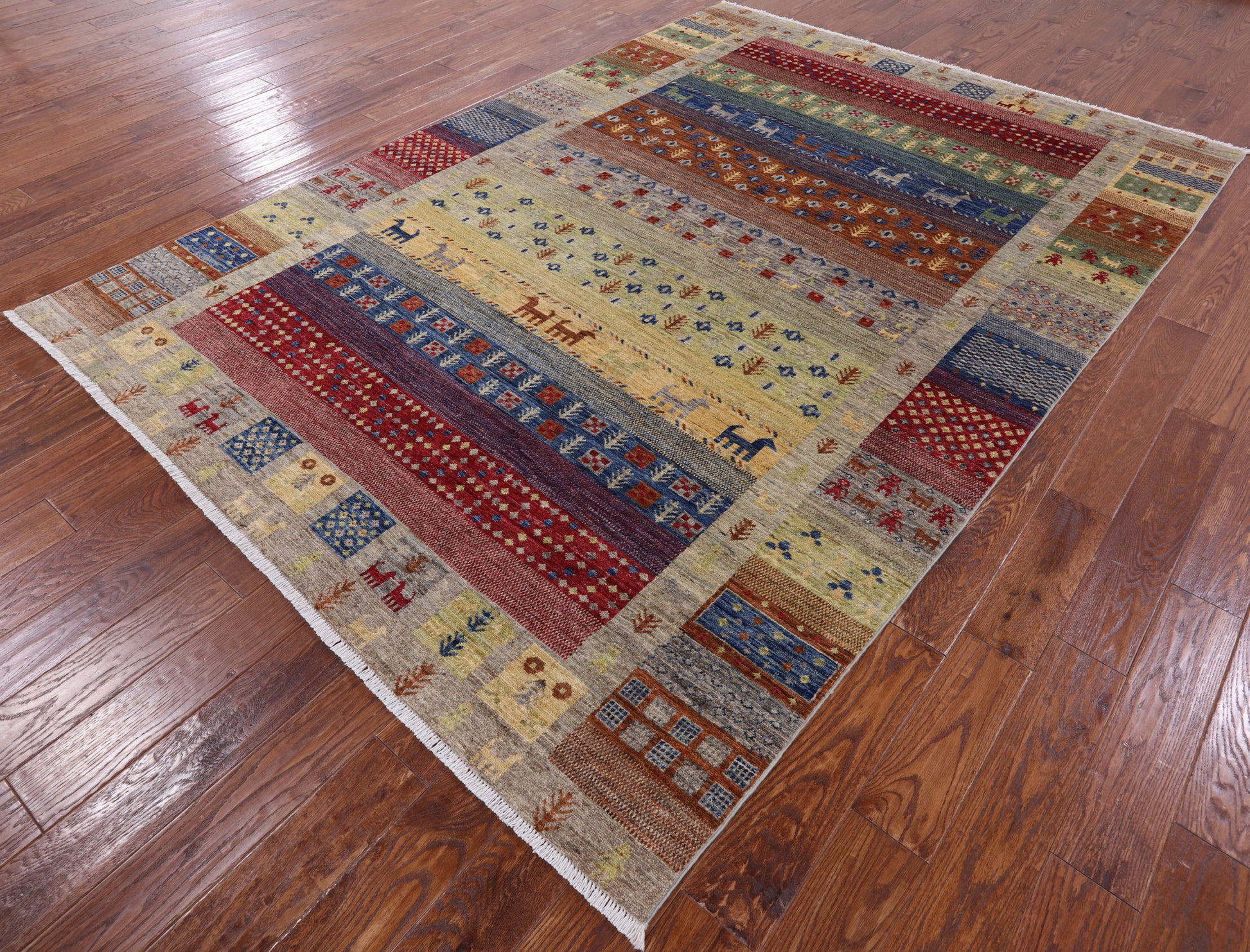 Tribal Gabbeh Handmade Wool Rug - 6' 10" X 9' 8" - Golden Nile