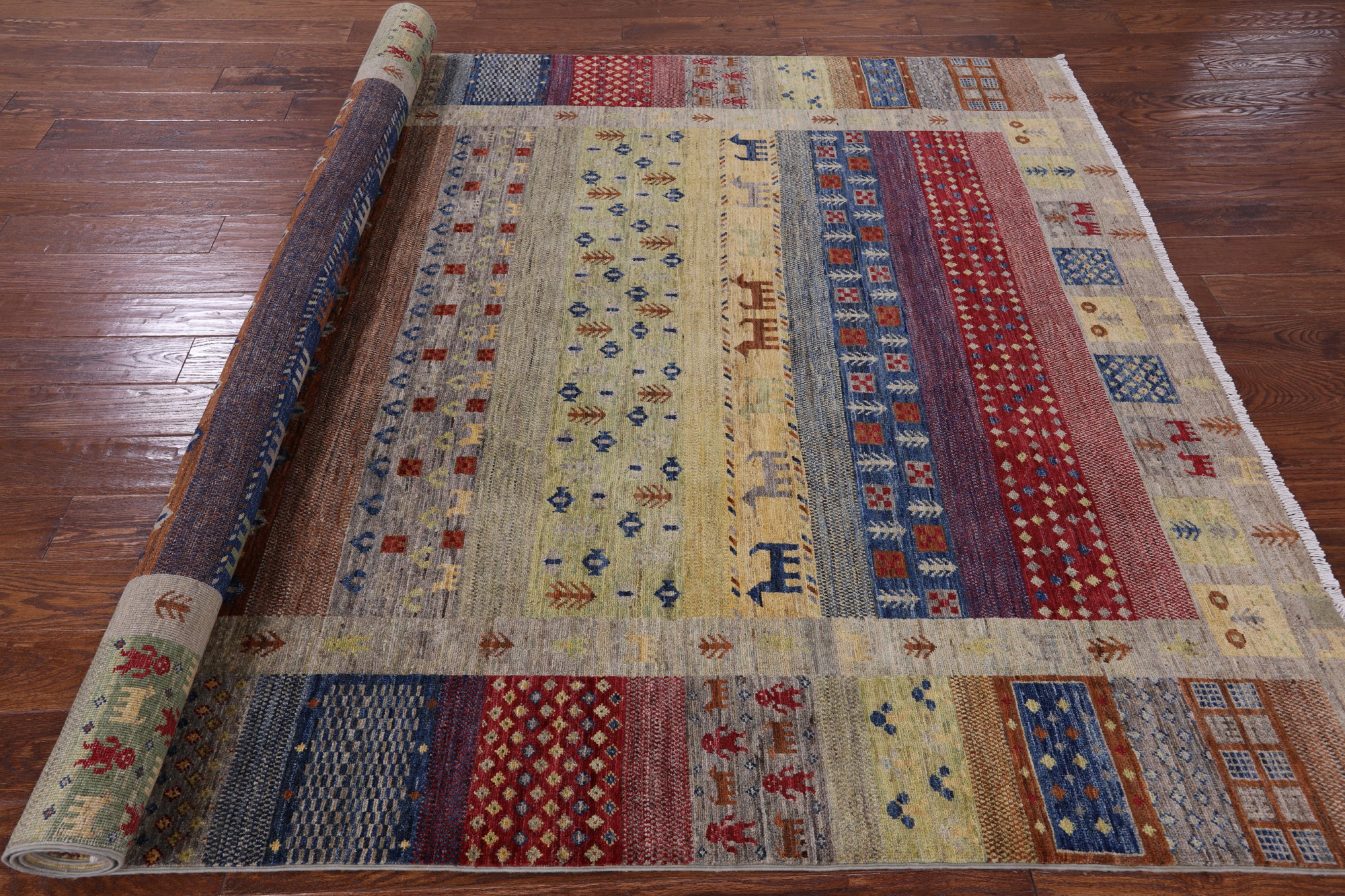 Tribal Gabbeh Handmade Wool Rug - 6' 10" X 9' 8" - Golden Nile