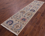 Ivory William Morris Hand Knotted Wool Runner Rug - 2' 7" X 10' 7" - Golden Nile