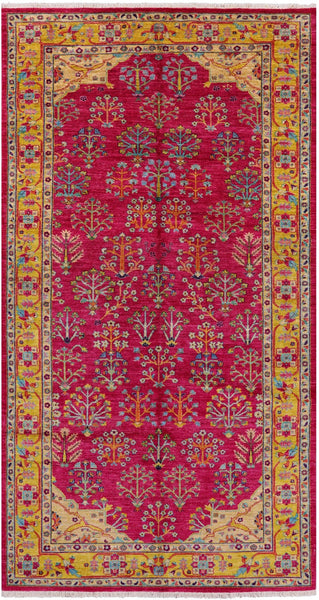 Pink William Morris Hand Knotted Wool Rug - 5' 3" X 9' 8" - Golden Nile