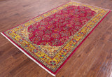 Pink William Morris Hand Knotted Wool Rug - 5' 3" X 9' 8" - Golden Nile