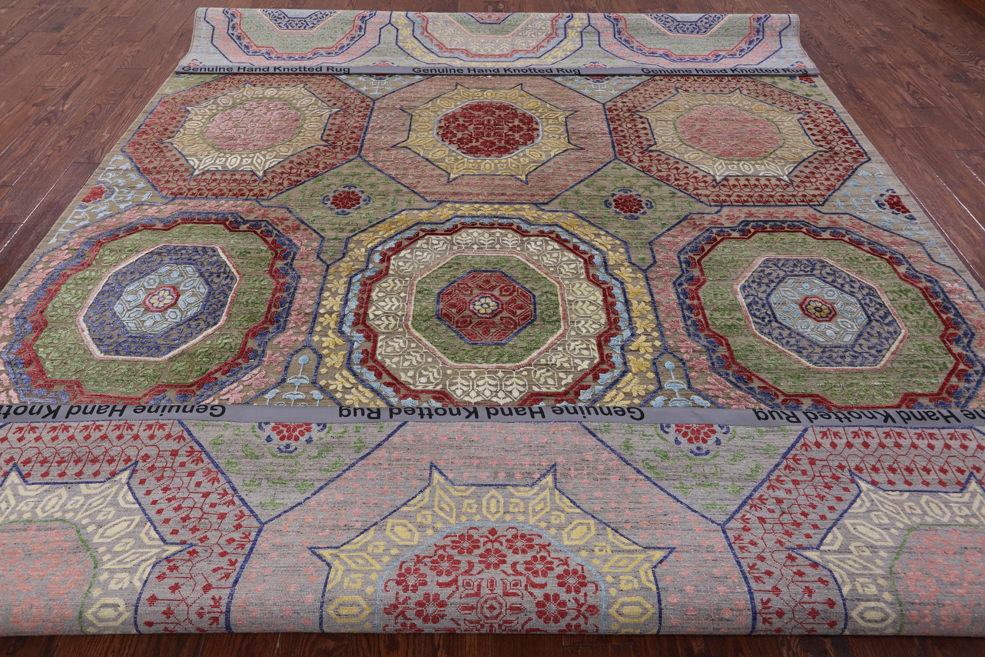 Geometric Persian Mamluk Hand Knotted Wool & Silk Rug - 8' 10" X 12' 0" - Golden Nile