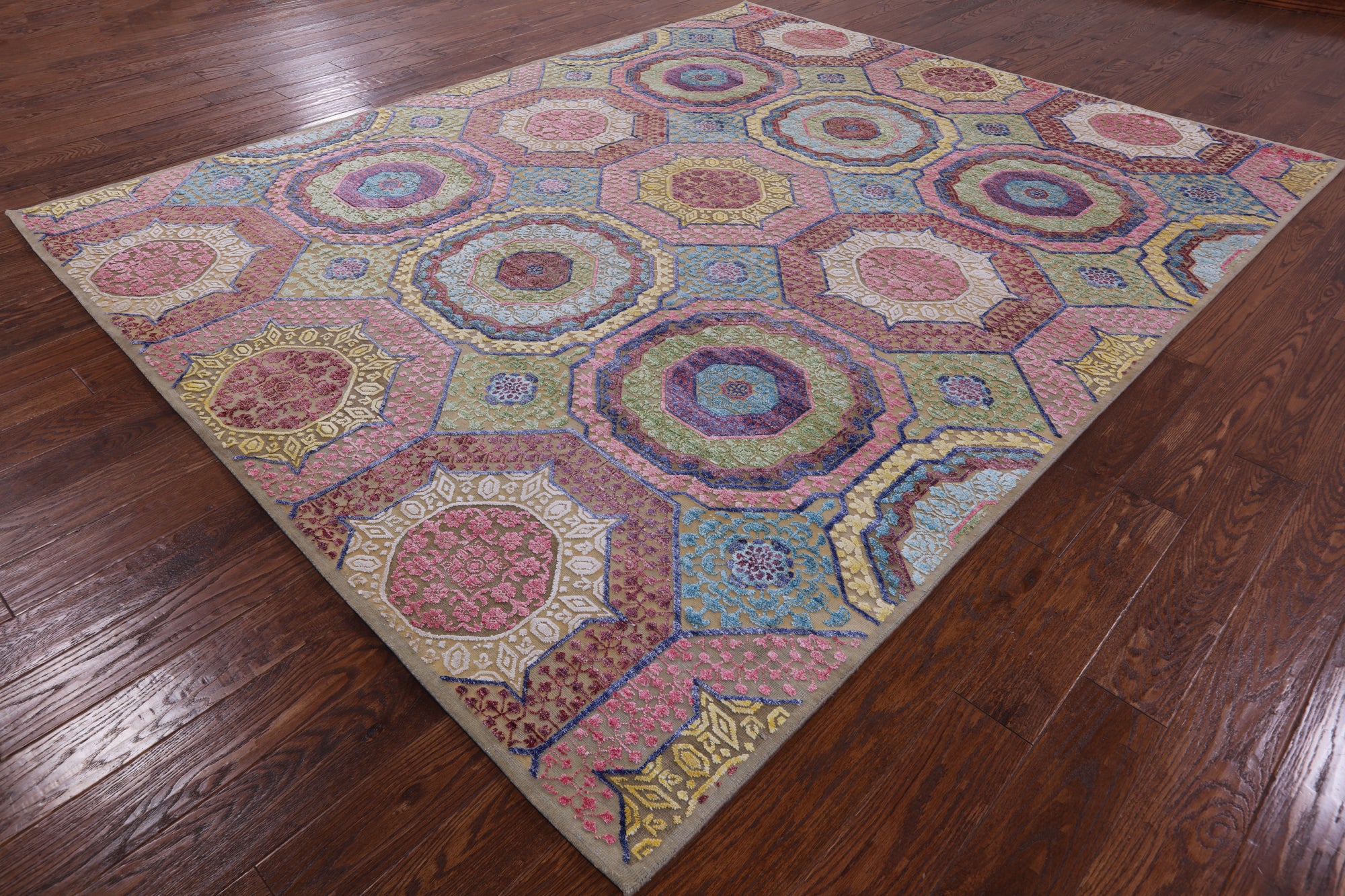 Geometric Persian Mamluk Hand Knotted Wool & Silk Rug - 8' 2" X 10' 0" - Golden Nile