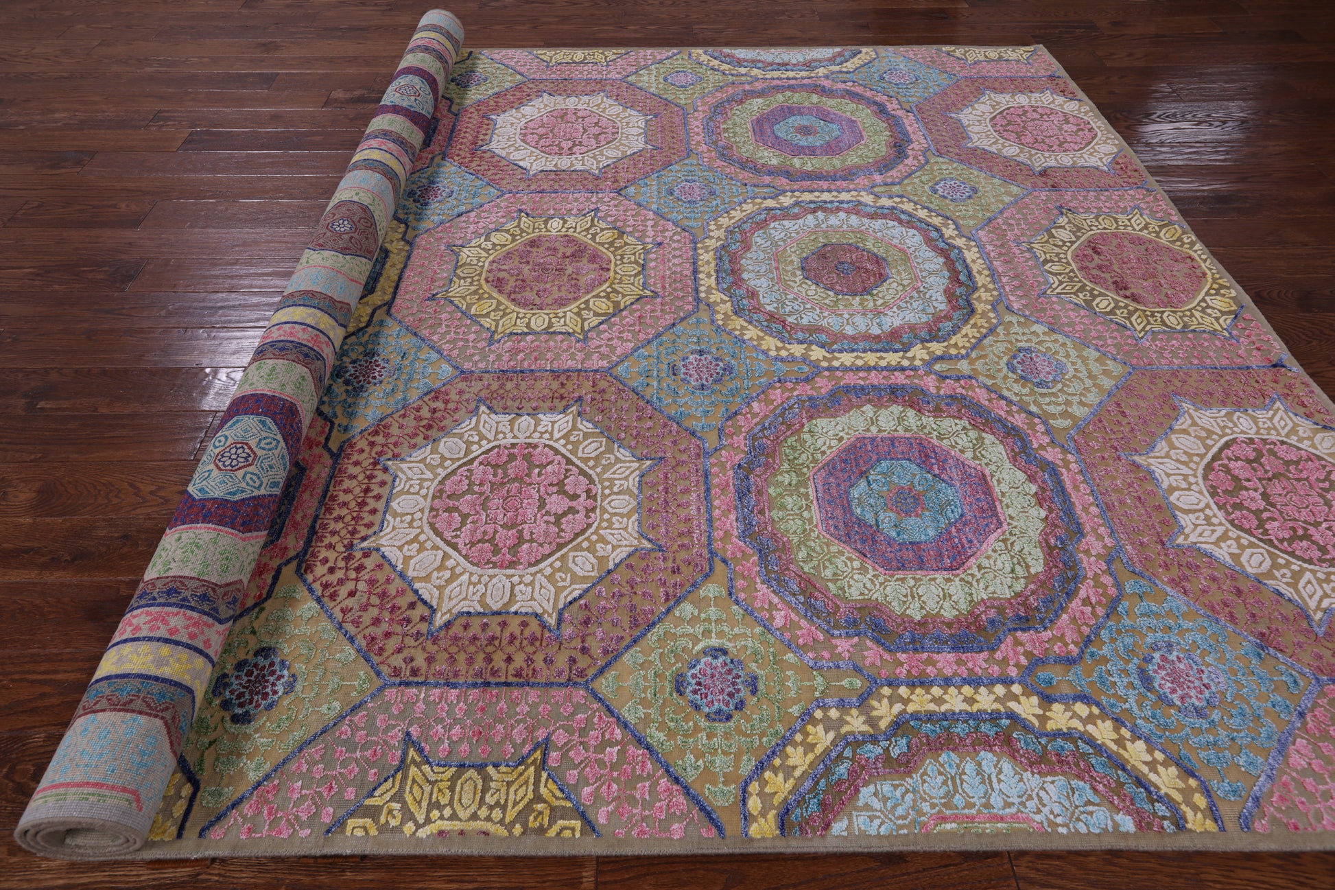 Geometric Persian Mamluk Hand Knotted Wool & Silk Rug - 8' 2" X 10' 0" - Golden Nile