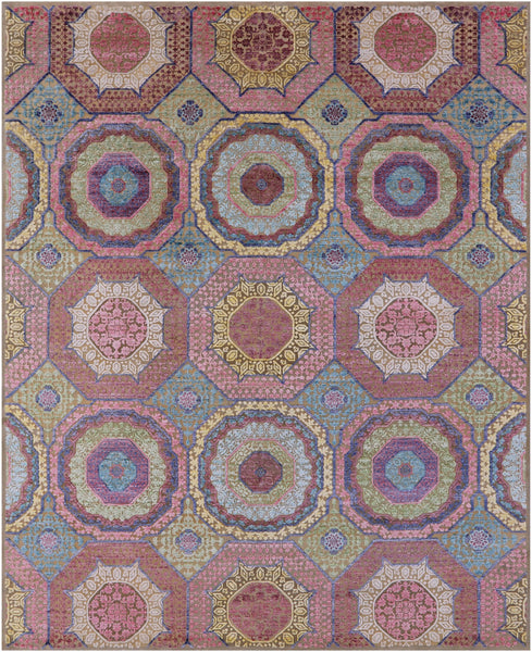 Geometric Persian Mamluk Hand Knotted Wool & Silk Rug - 8' 2" X 10' 0" - Golden Nile