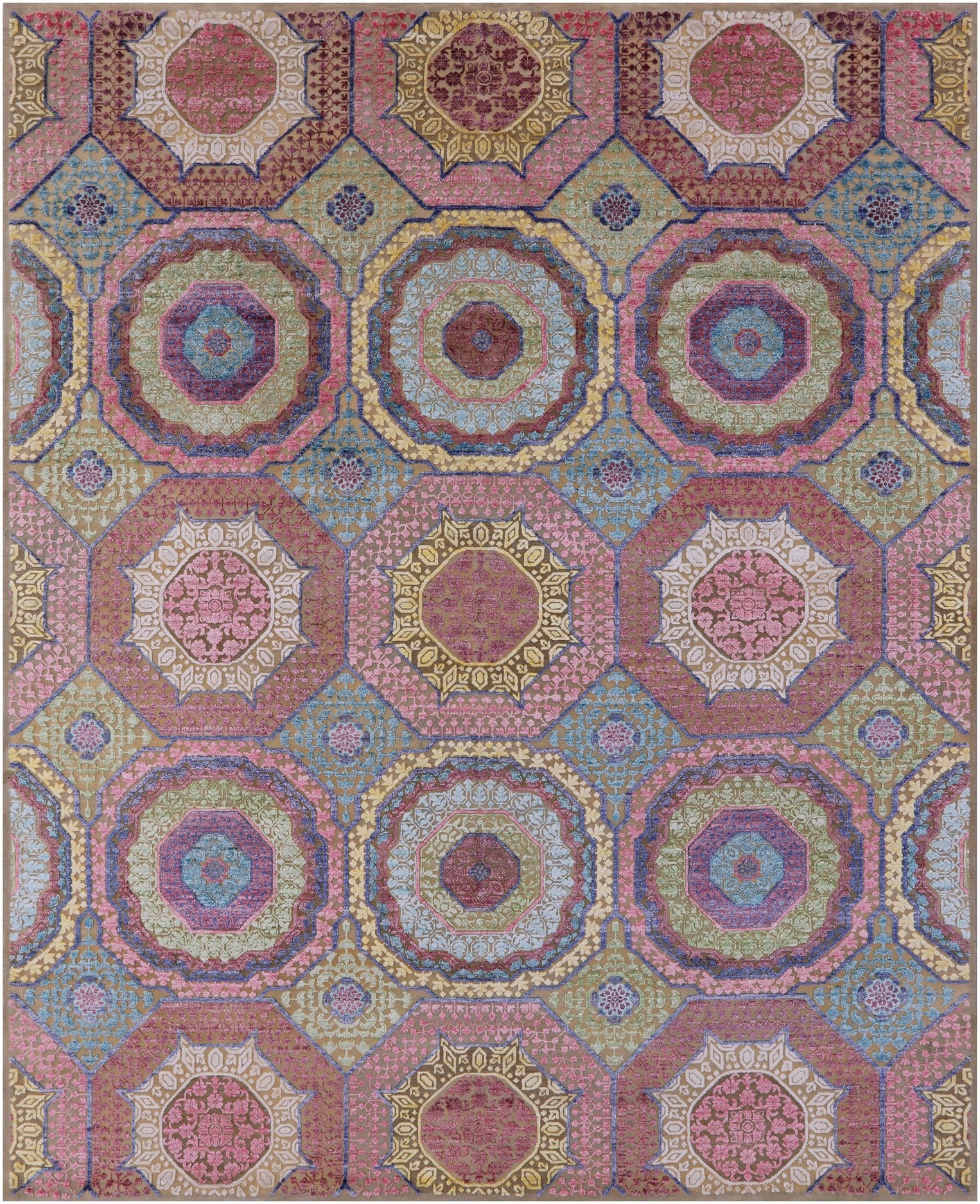 Geometric Persian Mamluk Hand Knotted Wool & Silk Rug - 8' 2" X 10' 0" - Golden Nile