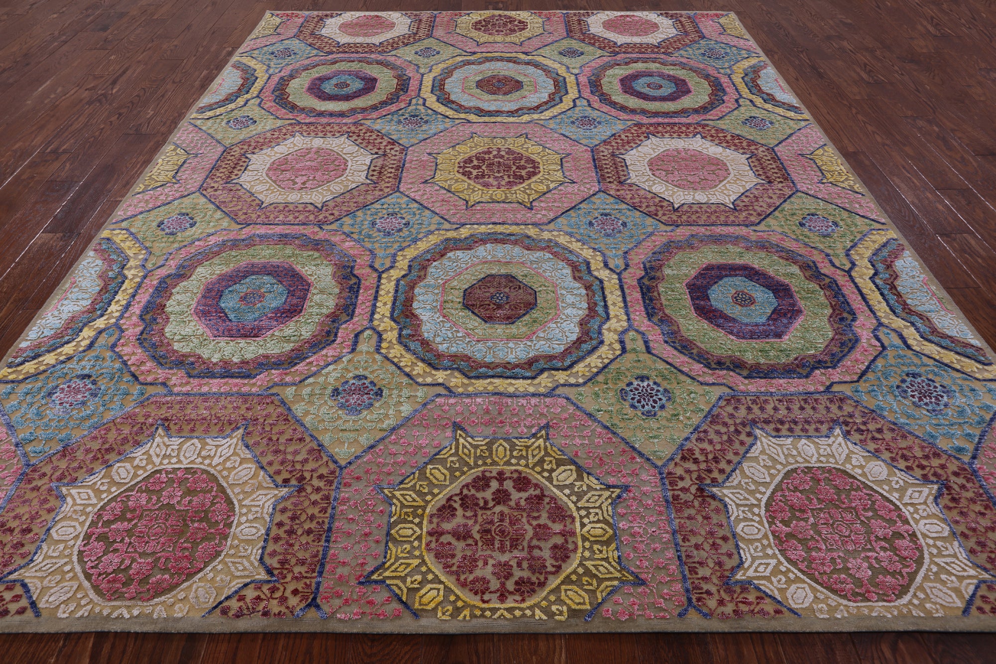 Geometric Persian Mamluk Hand Knotted Wool & Silk Rug - 8' 2" X 10' 0" - Golden Nile