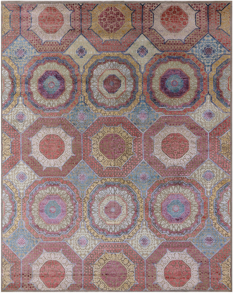 Geometric Persian Mamluk Hand Knotted Wool & Silk Rug - 8' 2" X 10' 1" - Golden Nile