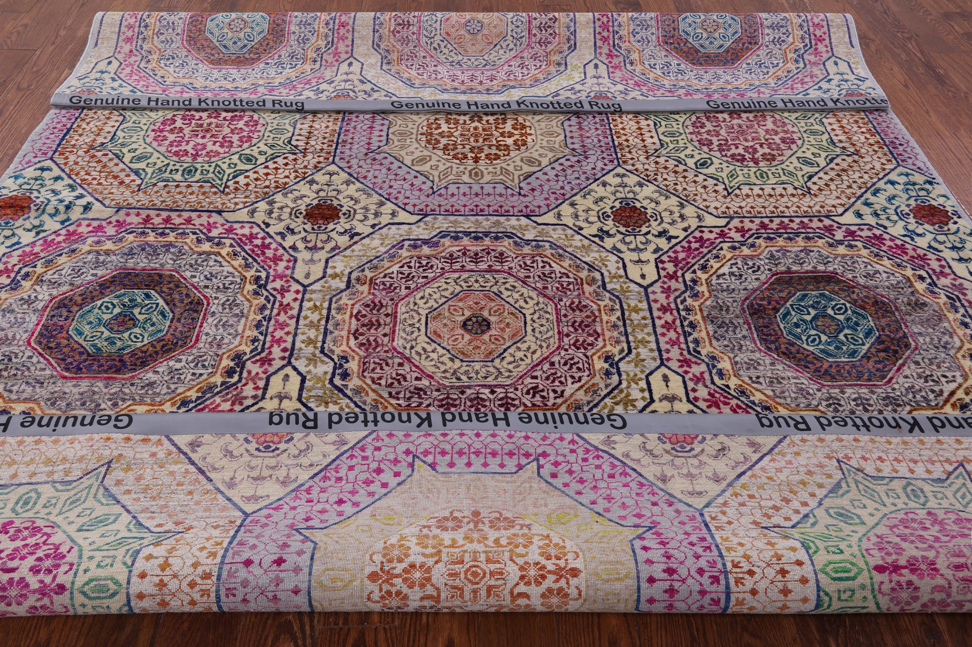 Geometric Persian Mamluk Hand Knotted Wool & Silk Rug - 8' 2" X 9' 9" - Golden Nile