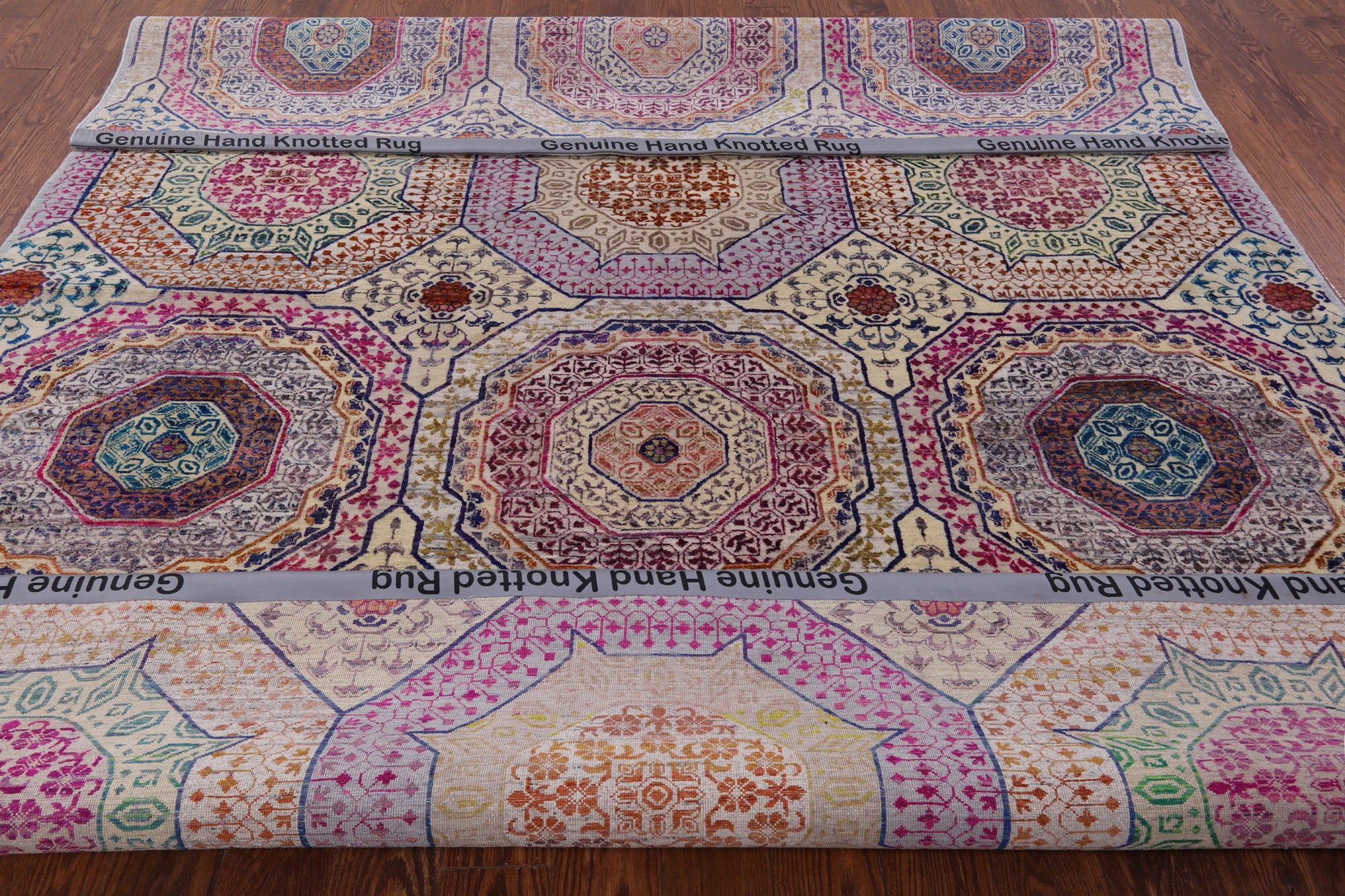 Geometric Persian Mamluk Hand Knotted Wool & Silk Rug - 8' 2" X 9' 9" - Golden Nile