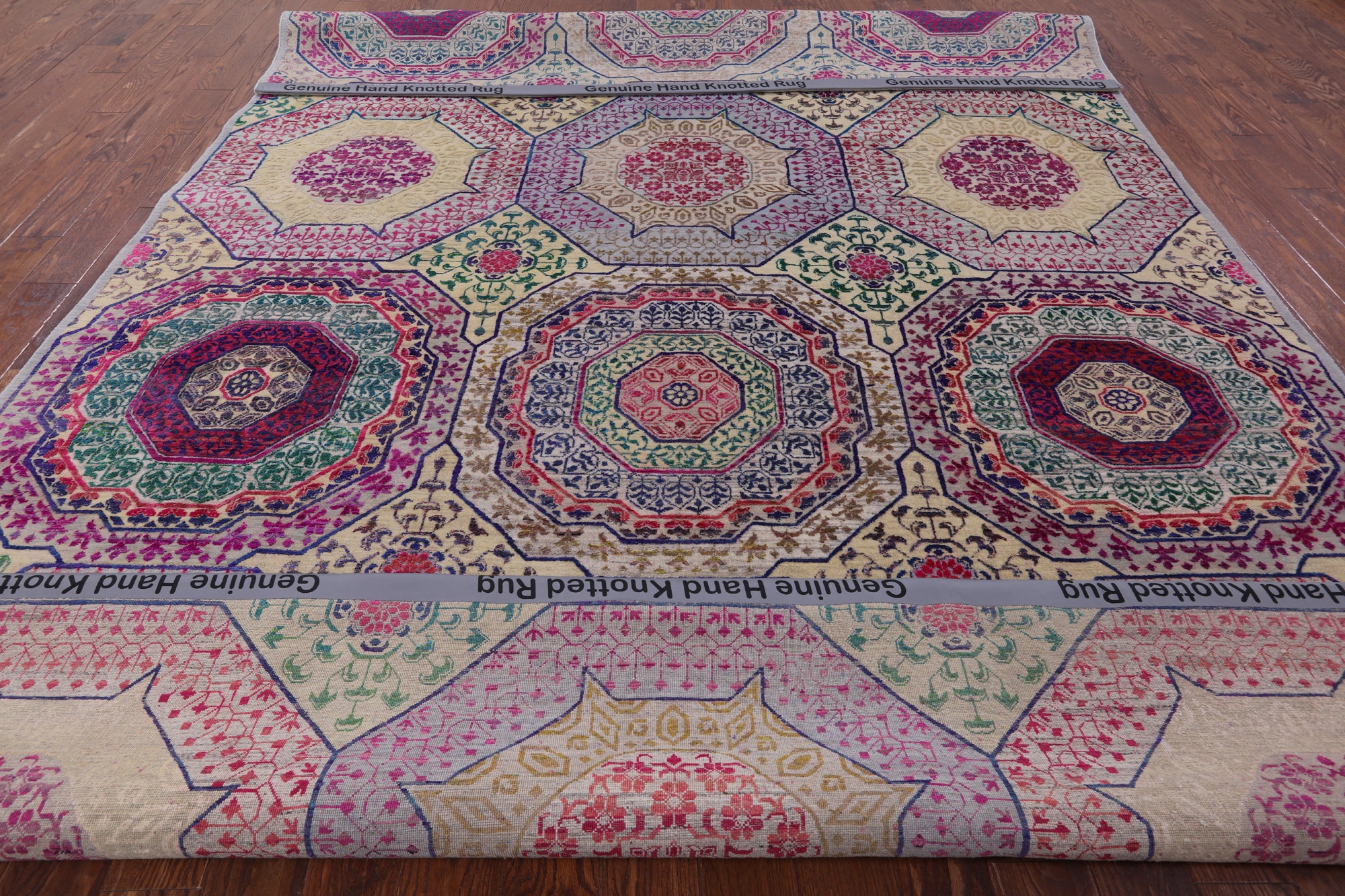 Geometric Persian Mamluk Hand Knotted Wool & Silk Rug - 8' 11" X 11' 11" - Golden Nile