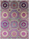 Geometric Persian Mamluk Hand Knotted Wool & Silk Rug - 8' 11" X 11' 11" - Golden Nile