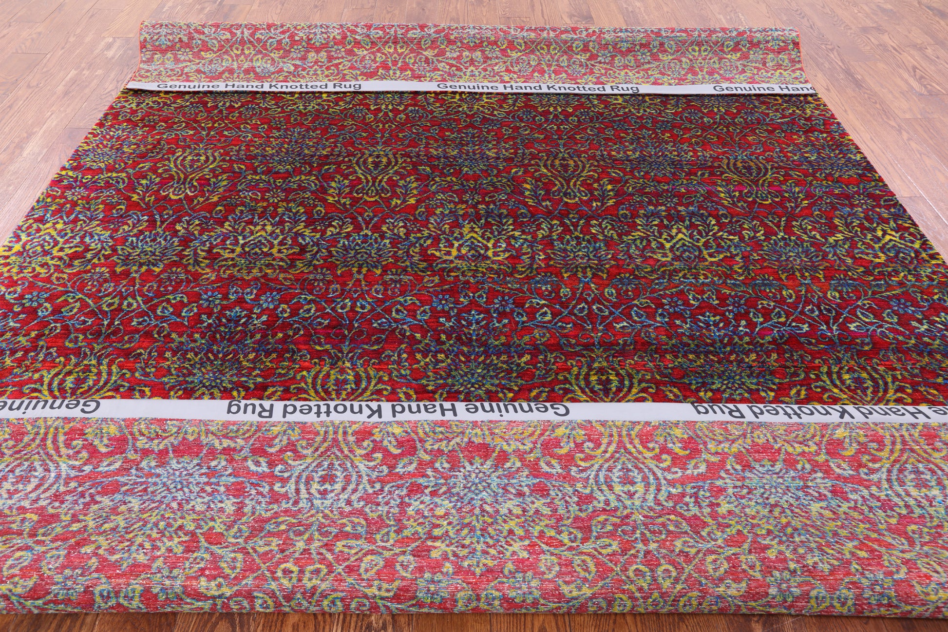 Red Persian Hand Knotted 100% Silk Rug - 7' 10" X 9' 8" - Golden Nile