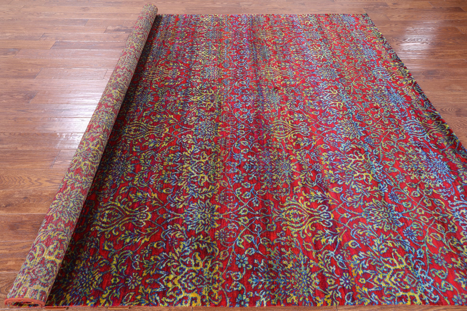 Red Persian Hand Knotted 100% Silk Rug - 7' 10" X 9' 8" - Golden Nile