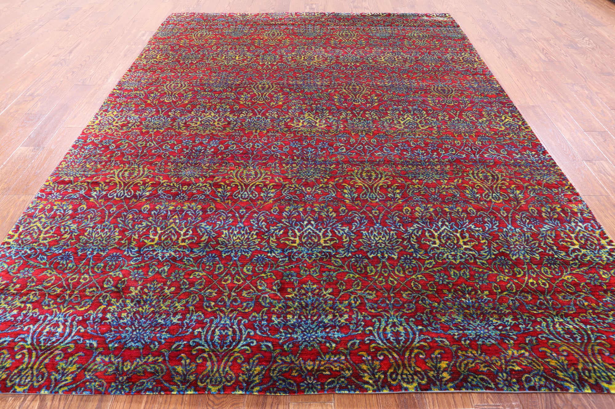 Red Persian Hand Knotted 100% Silk Rug - 7' 10" X 9' 8" - Golden Nile