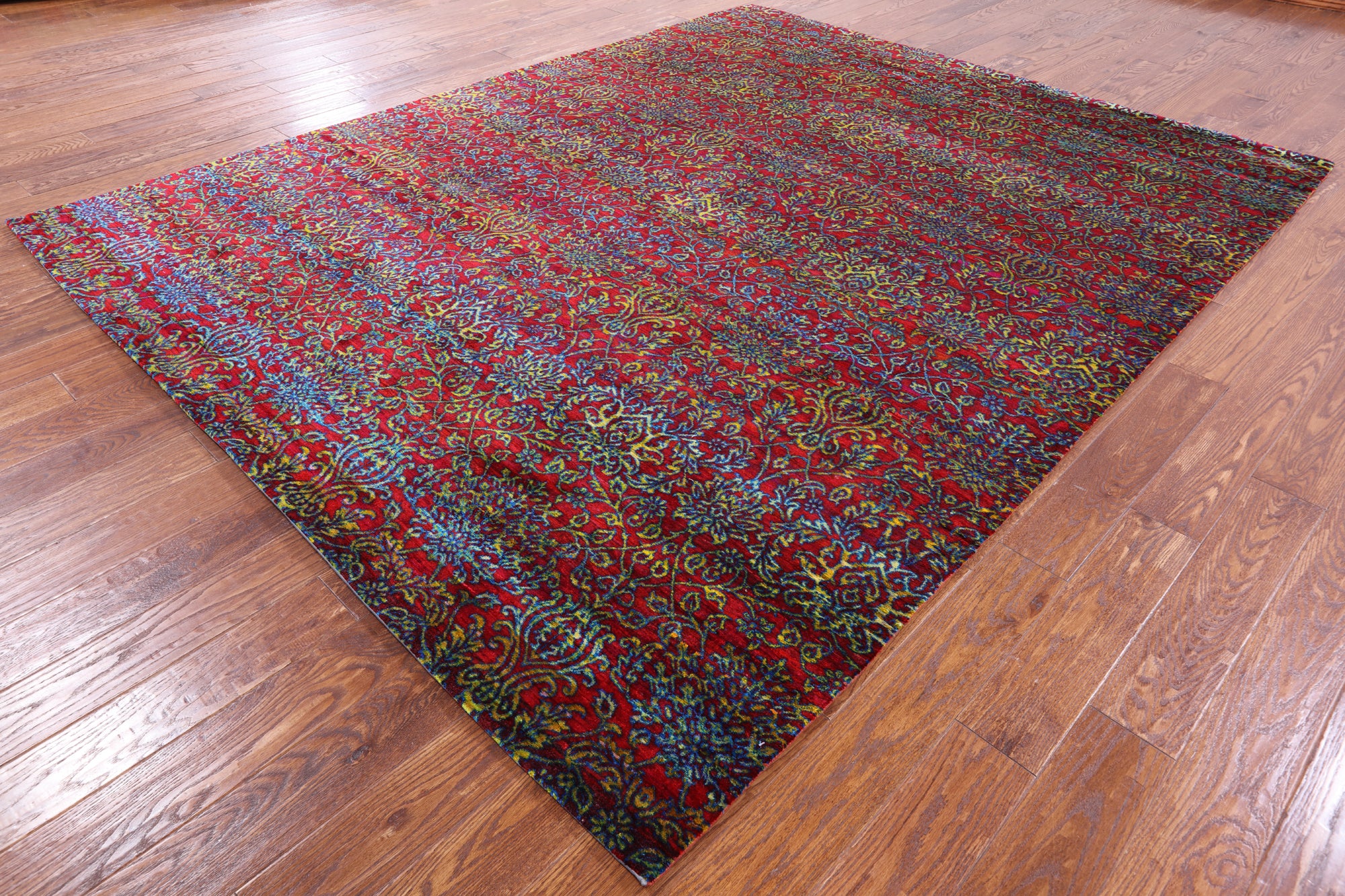 Red Persian Hand Knotted 100% Silk Rug - 7' 10" X 9' 8" - Golden Nile